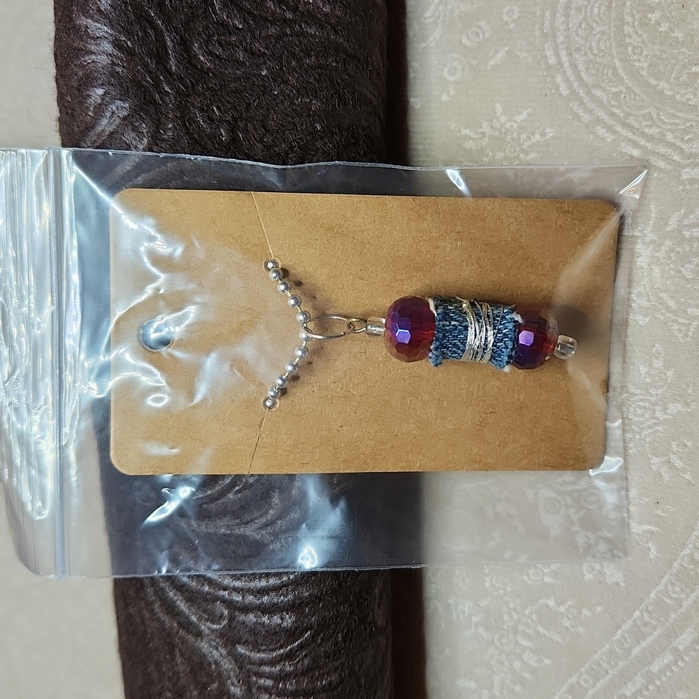 Denim art bead and glass pendant aromatherapy necklace Eco Friendly Granola